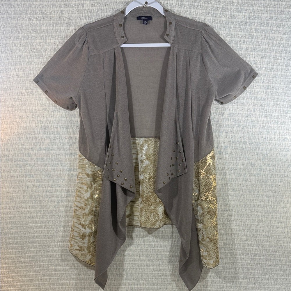 Lily Brown and Gold Studded Open Front Blouse